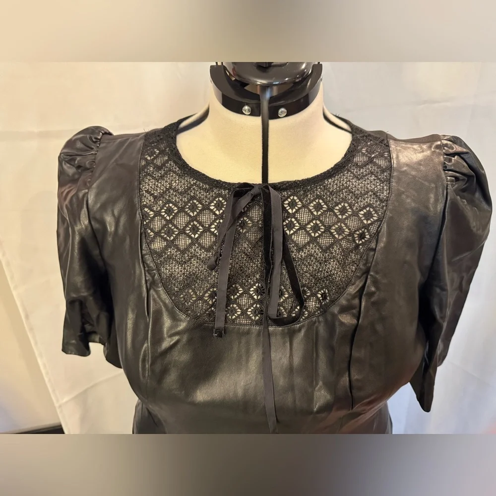 Eloquii Black Faux Leather Midi Dress with Lace Detail - Picture 2 of 6